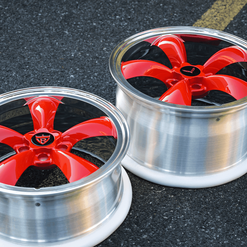 Classic 5 spoke red wheels for Corvette C8-20inch for front and 21inch for rear-RVRN Custom Forged Monoblock Rims RV-MC09 Series