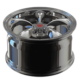 Custom forged monoblock wheels RV-MC09, vintage 5 spoke chrome rims for Corvette C8, showcasing high polish and sleek design.