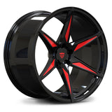 Custom forged monoblock concave wheel in black with red accents, designed for enhanced style and performance.