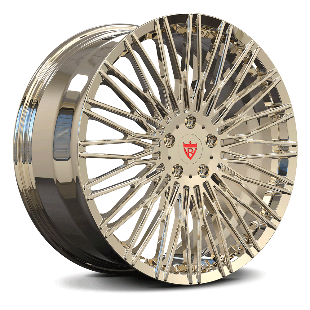 Custom forged monoblock wheel in gold designed for corvette, machined from aerospace-grade aluminum.