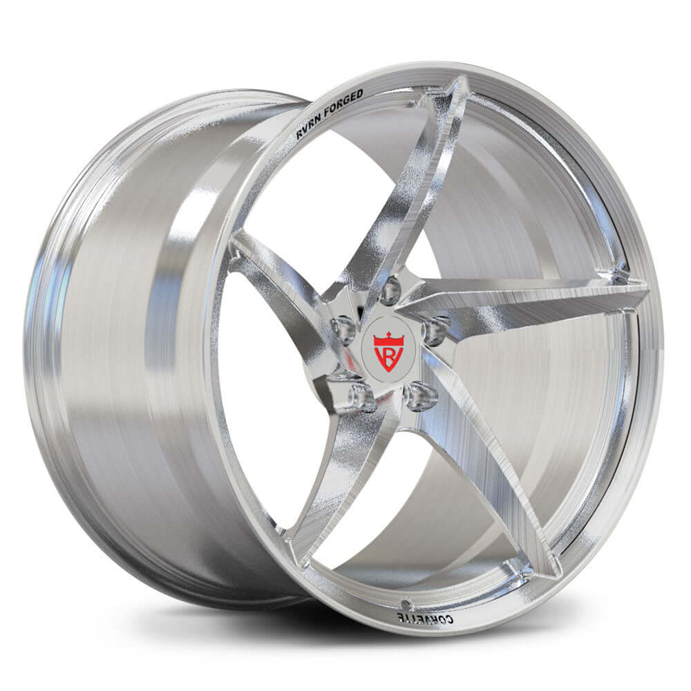 Polished aluminum 5 spoke wheels for C8 Corvette and Z06, custom built luxury by RVRN Wheels