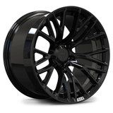 Custom forged 1-piece black wheel for C2 Corvette, 18" size, designed for performance and style.
