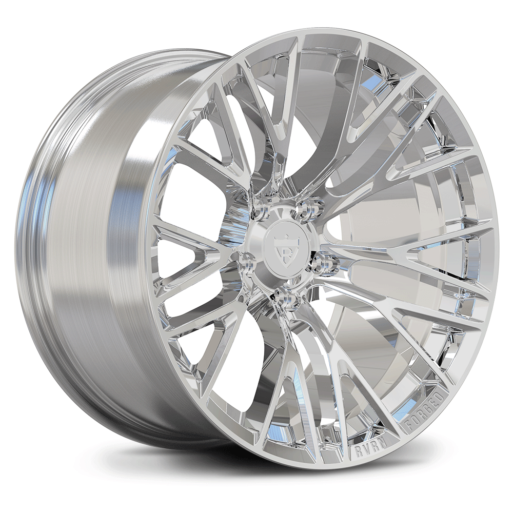 Custom forged 1-piece chrome wheel for C2 Corvette, showcasing intricate design and durable aerospace-grade aluminum alloy.