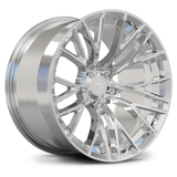 Custom forged 1-piece chrome wheel for C2 Corvette, showcasing intricate design and durable aerospace-grade aluminum alloy.