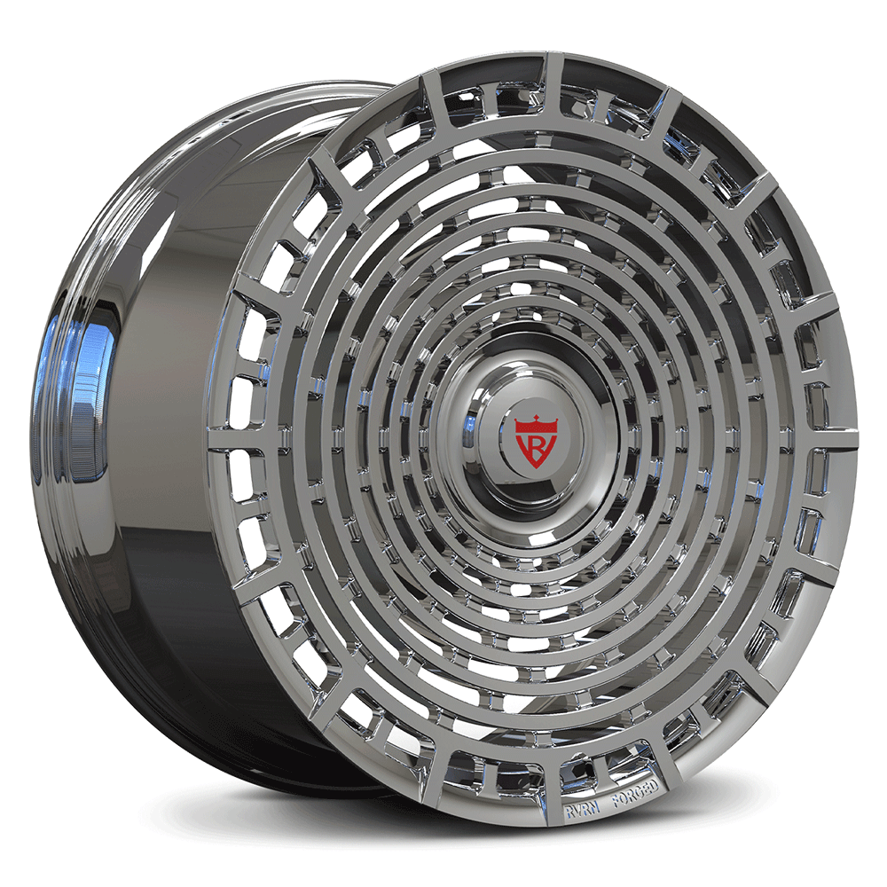 Custom forged monoblock chrome rim designed for Cadillac CT6, showcasing intricate pattern and high-quality finish.