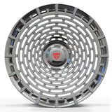 Custom forged monoblock chrome rim with intricate spiral design, ideal for Cadillac CT6 and other vehicles.