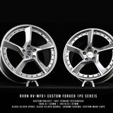 RVRN RV-MF01 custom forged monoblock wheels, 18x8.5" & 19x10.5" for 1991 Ferrari Testarossa, featuring gloss silver finish.