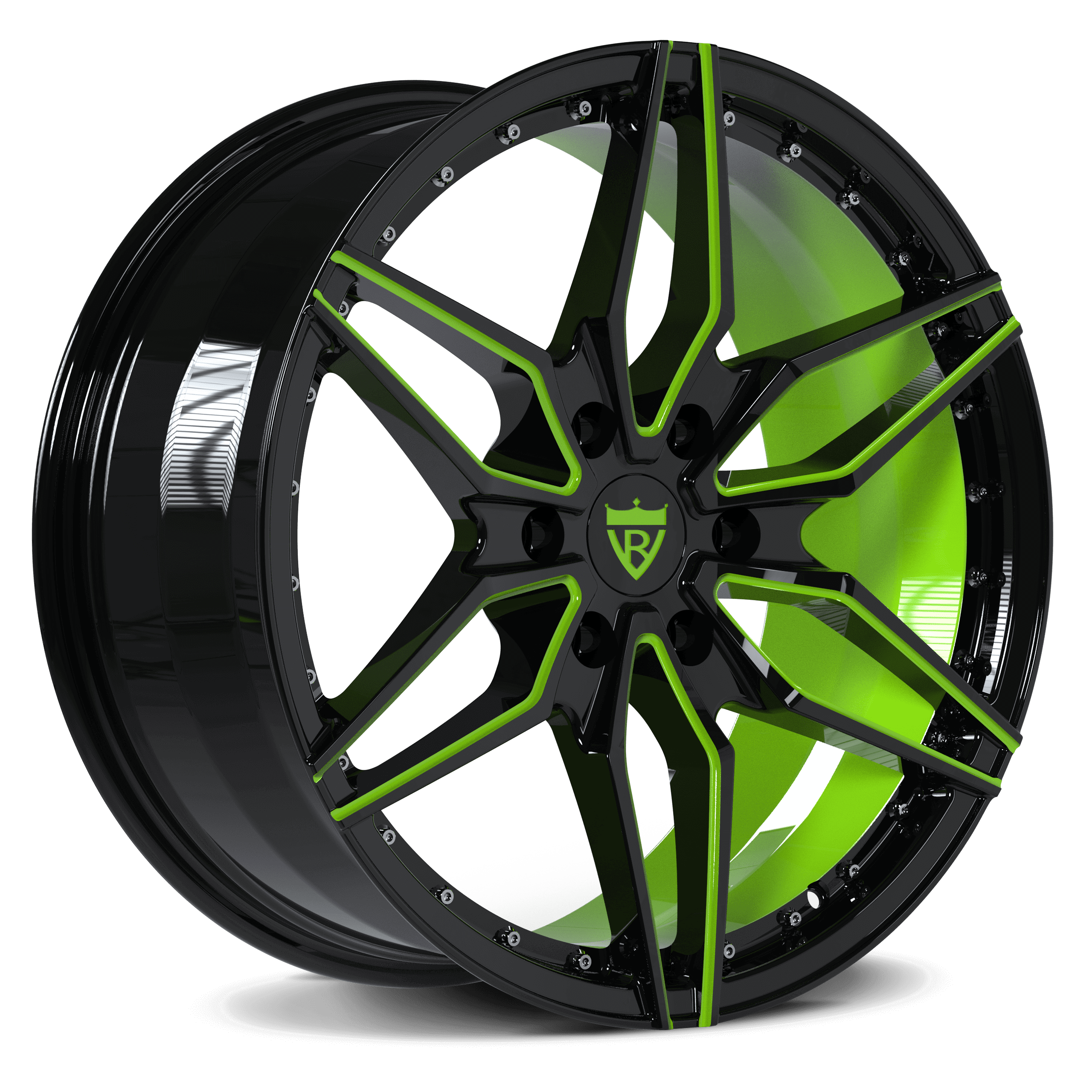 2012 Ford F150 20inch 6 lug custom aftermarket wheels-green and black forged monoblock rims-RVRN Forged