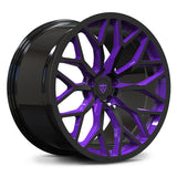 Two-tone forged wheel in gloss black and purple accent with 1-piece polished design
