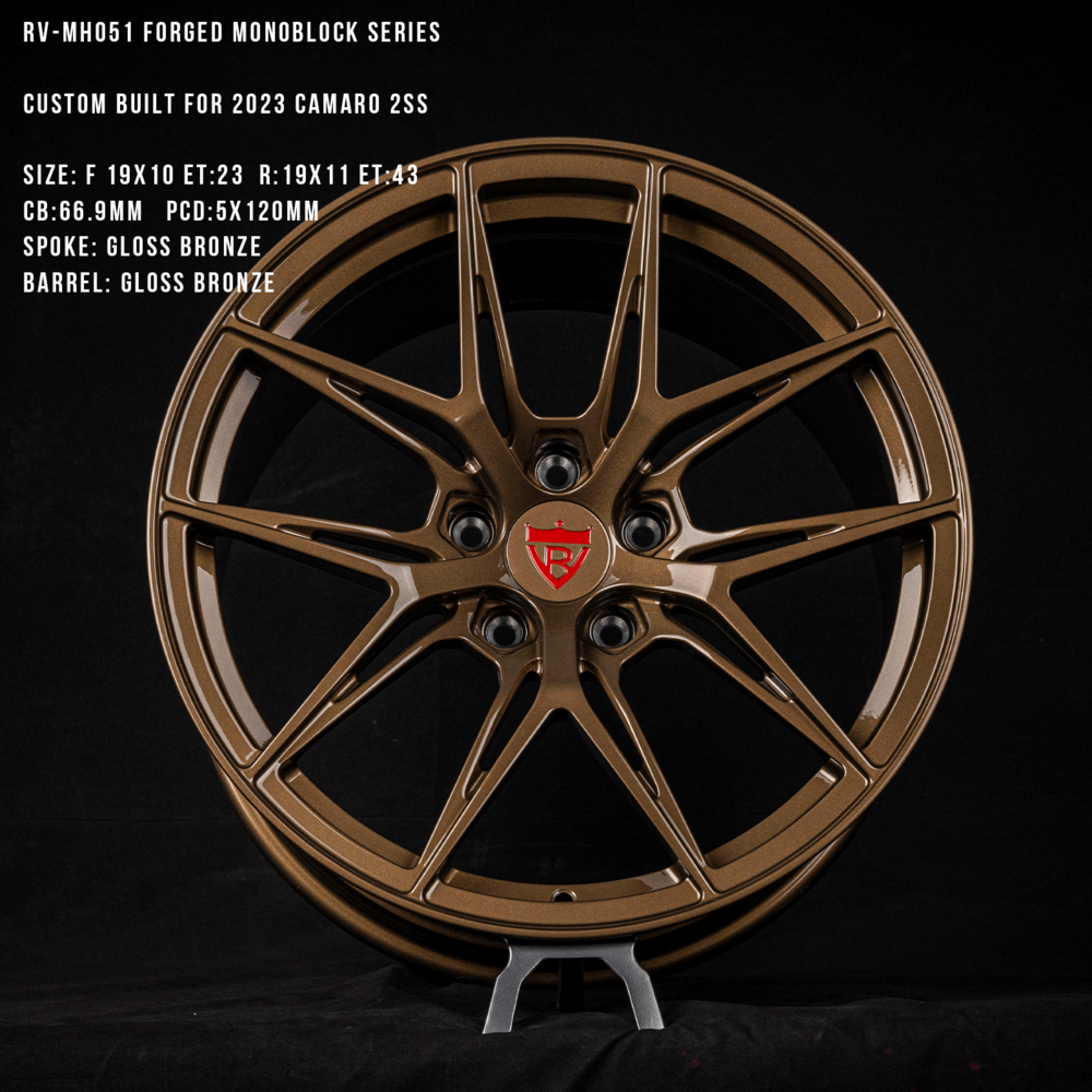 Custom Concave Rims for Chevy Camaro 2ss 19inch staggered wheels-RVRN Forged Monoblock Lightweight Performance Wheels Series RV-MH051 in Bronze Color