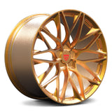 Custom forged monoblock RV-MP184 wheel in gold finish, designed for Porsche vehicles, showcasing expert craftsmanship.