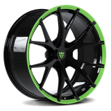 Custom forged monoblock Y-spoke wheel with black finish and green accent, ideal for Dodge Ram 1500 and 2500 trucks.