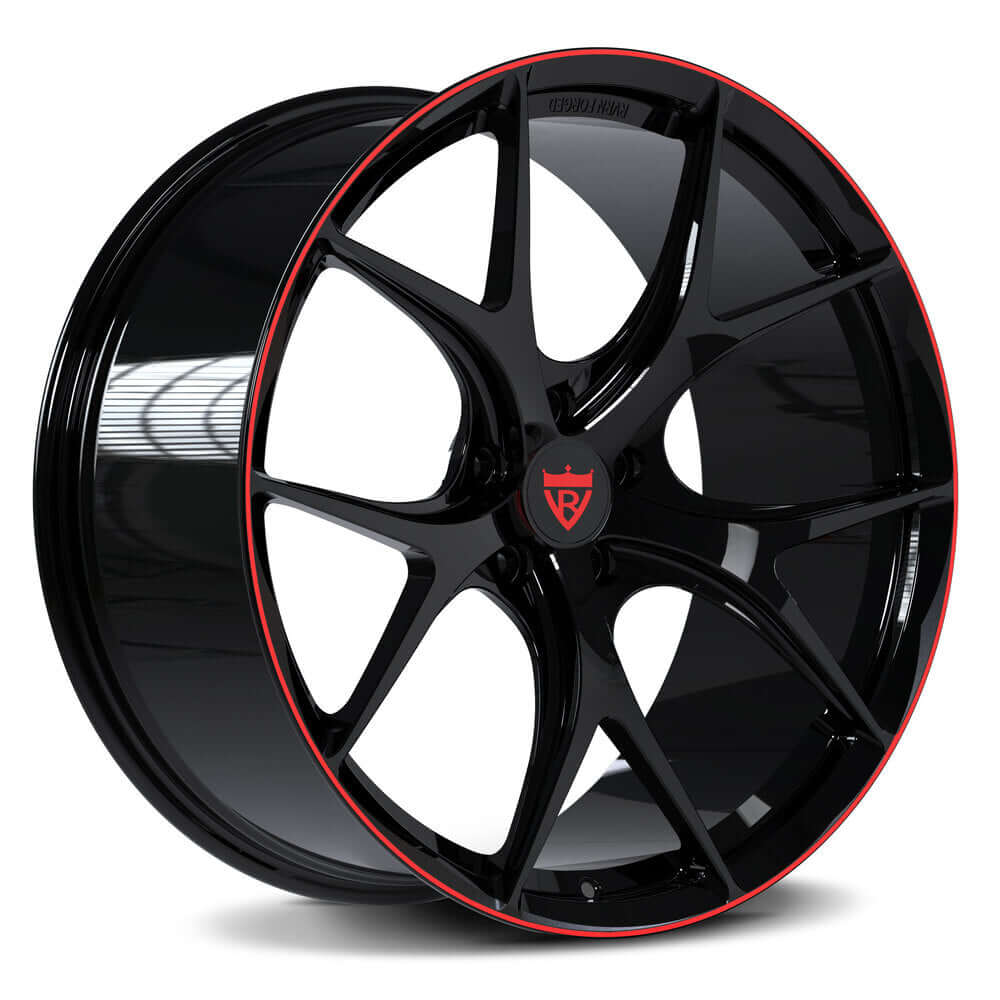 Black RV-MR05 forged monoblock wheel for Mercedes-Benz, featuring Y-spoke design and lightweight construction.
