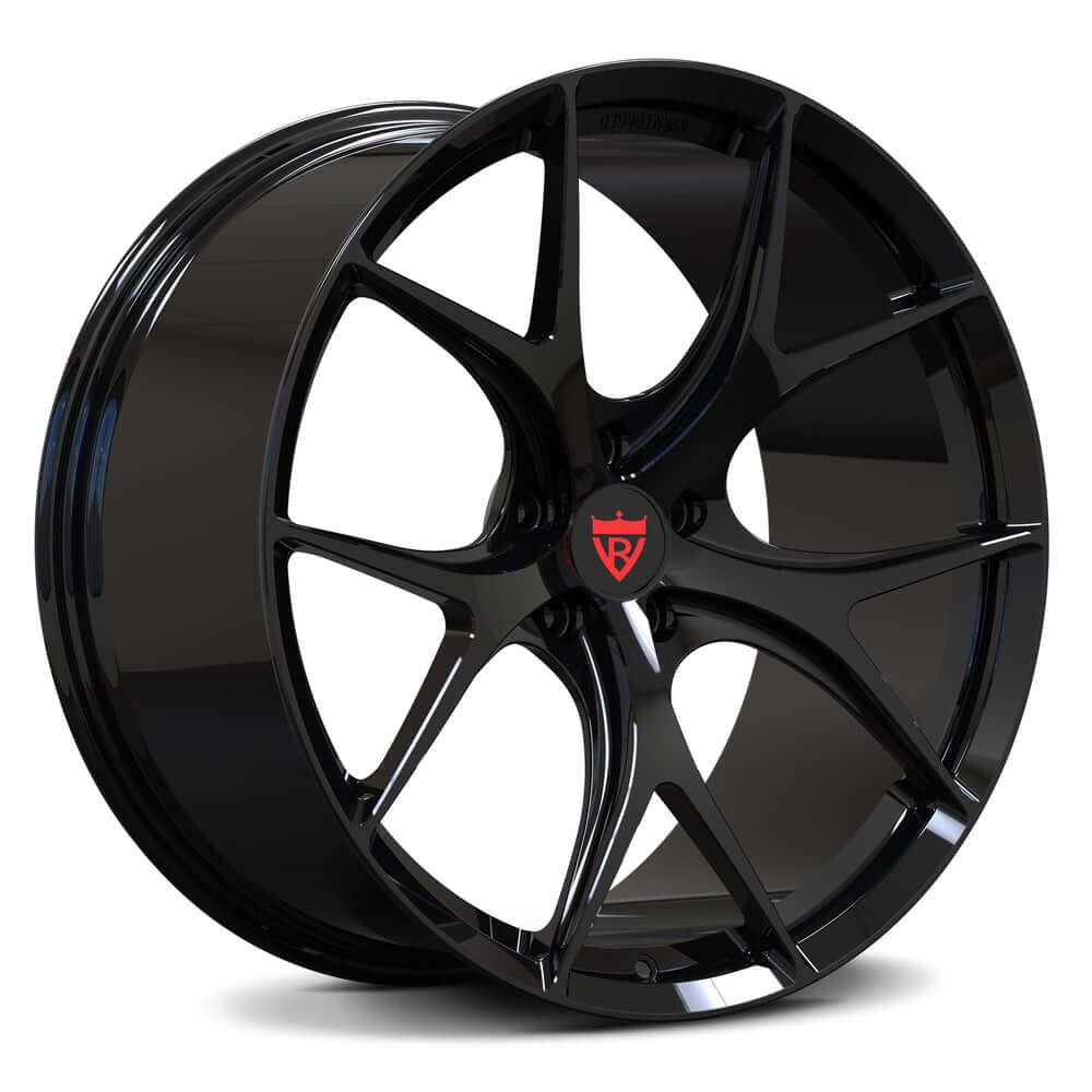 Custom forged monoblock performance wheel RV-MR05 in sleek black finish, designed for Mercedes-Benz enthusiasts.