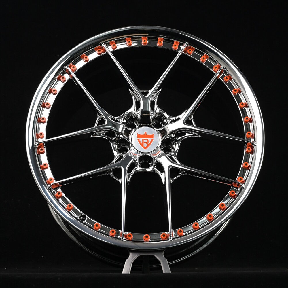 2020 Ford Shelby GT500 Custom wheels-chrome and orange forged monoblock 21inch staggered rims-RVRN Forged RV-MR08 Series