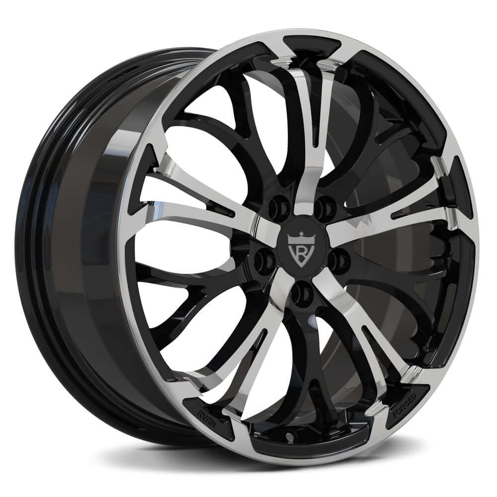 Custom forged RV-MR09 wheel in black with polished accents, perfect for Corvette C8 aftermarket wheels.