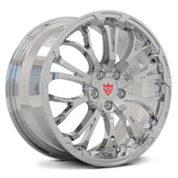 Custom forged 1-piece wheels RV-MR09 in polished chrome finish with unique design and brand logo.