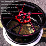 Custom 18" RV-MR12 forged wheels for 2006 Chevrolet Corvette in gloss black and red, designed for C6 Corvette aftermarket fit.