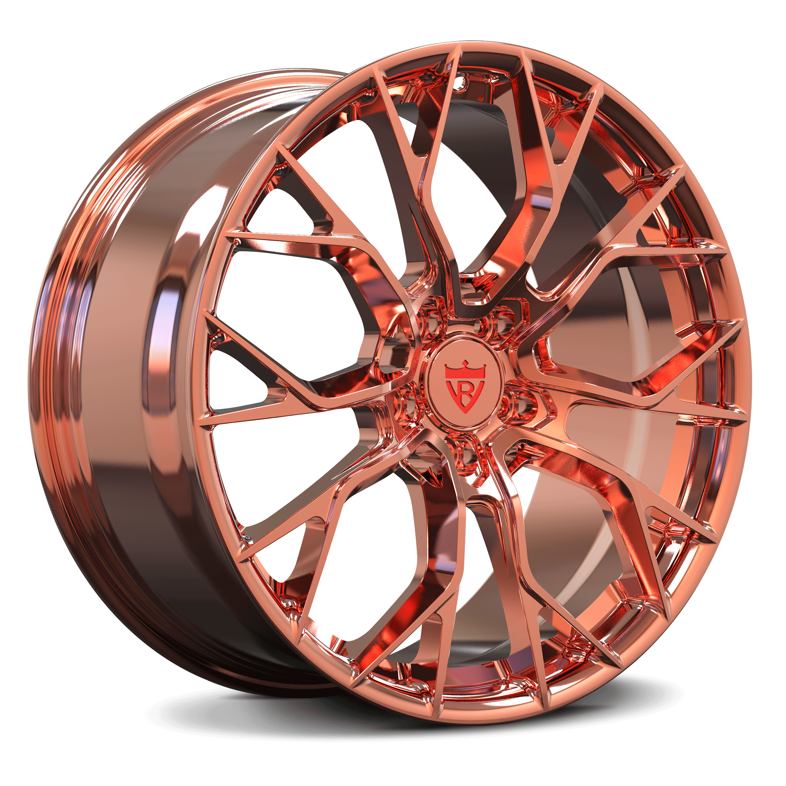 Custom Forged Monoblock Wheel RV-MR16 in rose gold finish, 17"-26" available, featuring aggressive design for Dodge Dakota R/T, custom 6 lug rims.