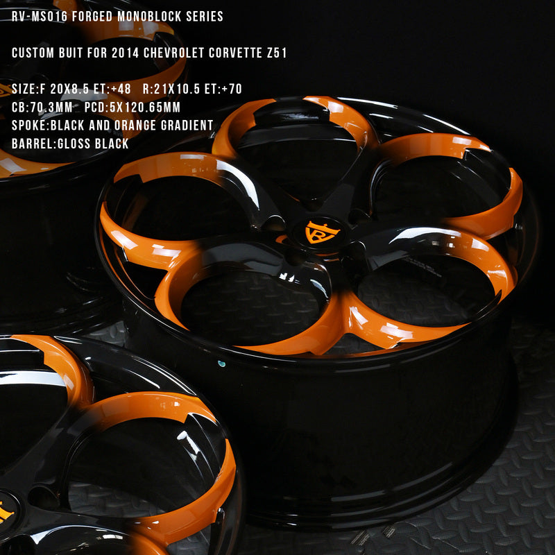 2023 Corvette C7 Z51 Wheels-custom aftermarket performance rims-orange and black forged 1pc series-RVRN Forged