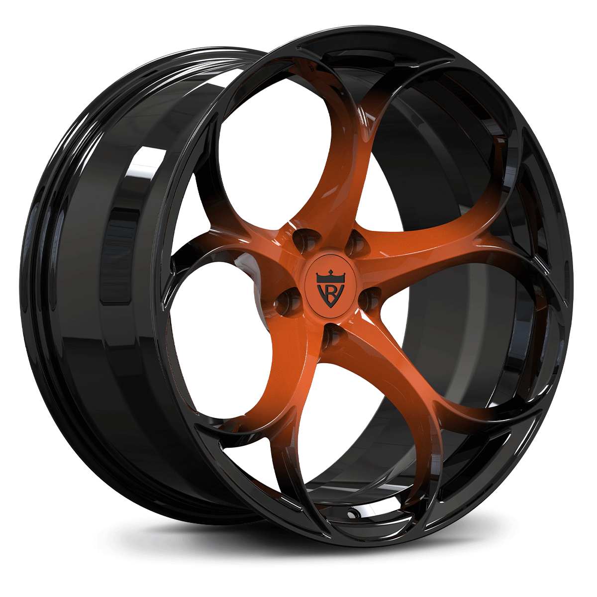 Custom forged monoblock wheel RV-MS016 in black and orange finish, ideal for Corvette aftermarket rims and performance.