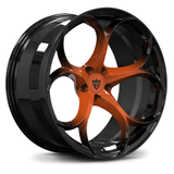 Custom forged monoblock wheel RV-MS016 in black and orange finish, ideal for Corvette aftermarket rims and performance.
