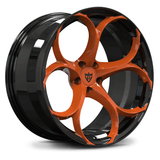 Custom forged monoblock wheel with orange accents, designed for performance and style in Corvette applications.