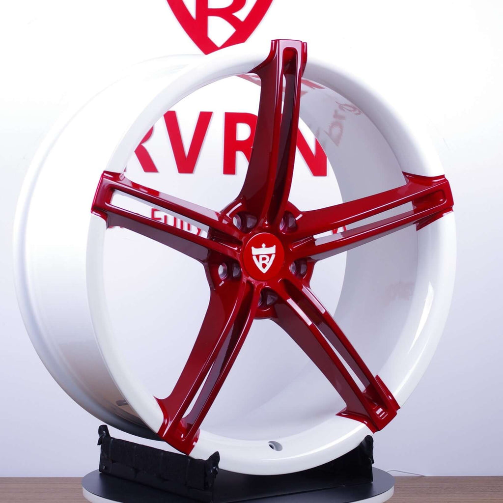 5 Spoke Maroon and White rims for 2013 Chevy Camaro, RVRN Custom Forged Monoblock Performance Wheels Series RV-MS63B