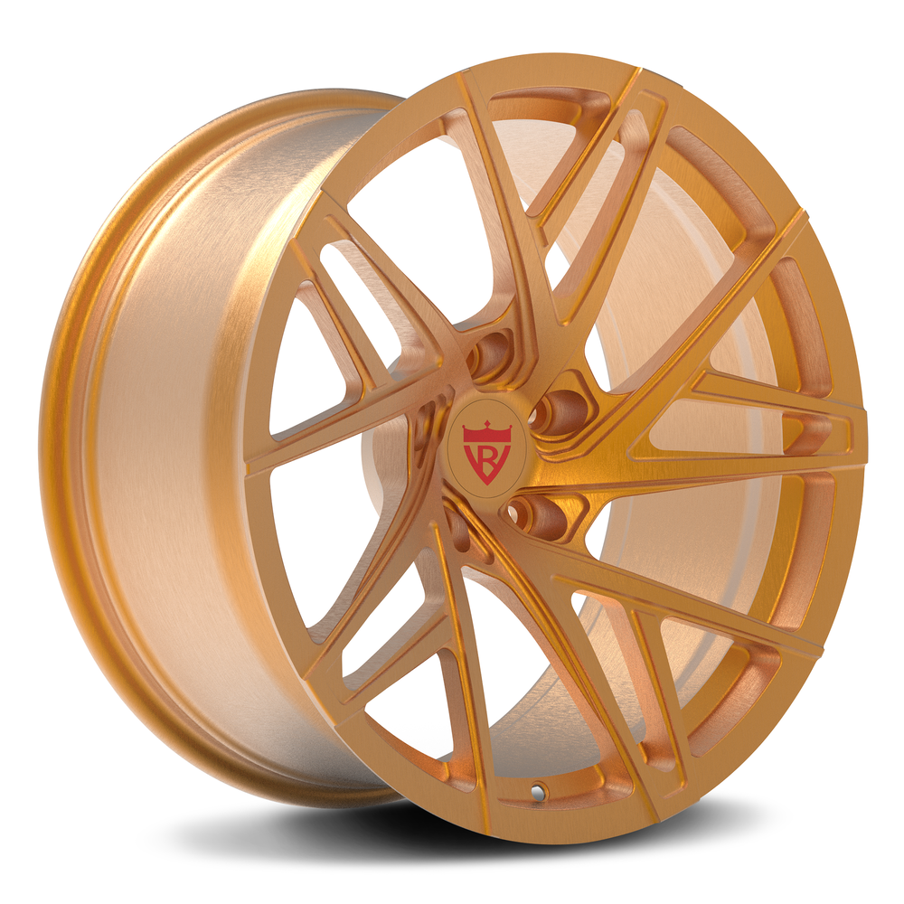 Custom forged RV-MS74 wheels in gold, designed for C5 Corvette with stylish concave design.