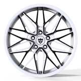 custom forged 1-piece wheel for corvette c7, 20-inch white and black rim machined from aerospace-grade forged 6061-T6 aluminum alloy