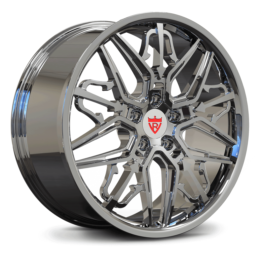 Custom forged monoblock wheel RM-01M with chrome finish, designed for Corvette and other vehicles.