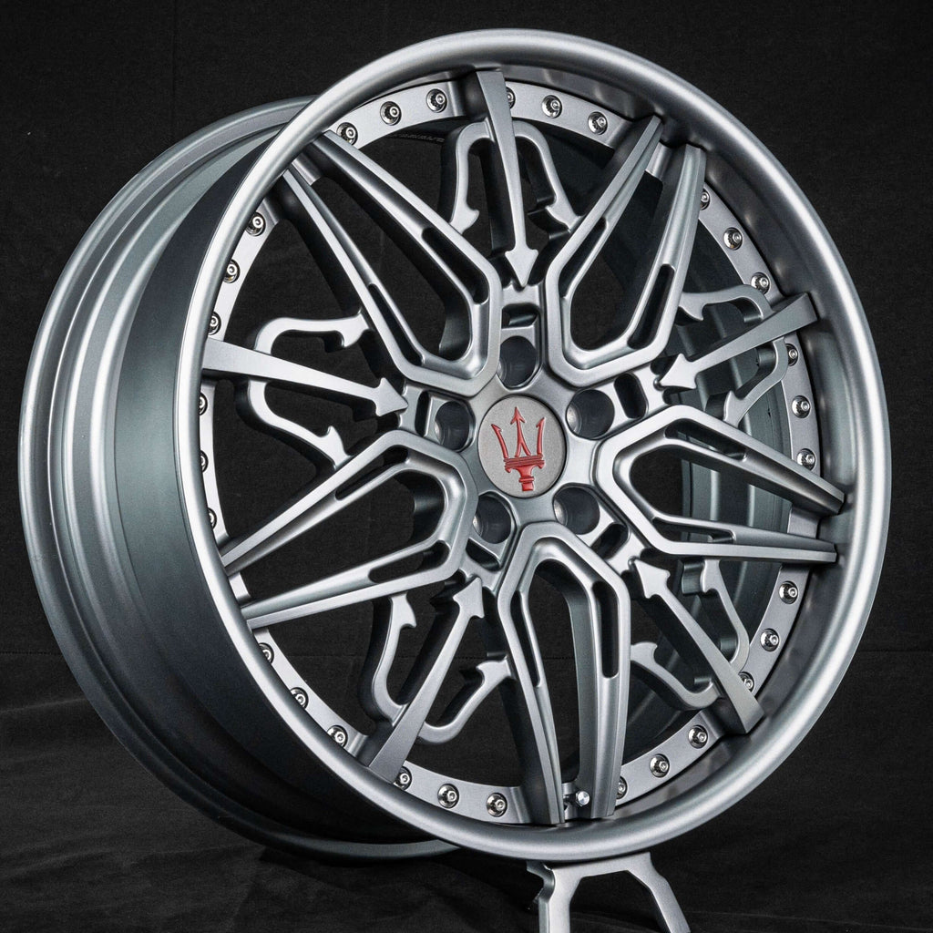 2015 Maserati Quattro Custom 2pc Matte Gunmental Gray Finish and Chrome Screws RV-MR01 Series RVRN Wheel Forged