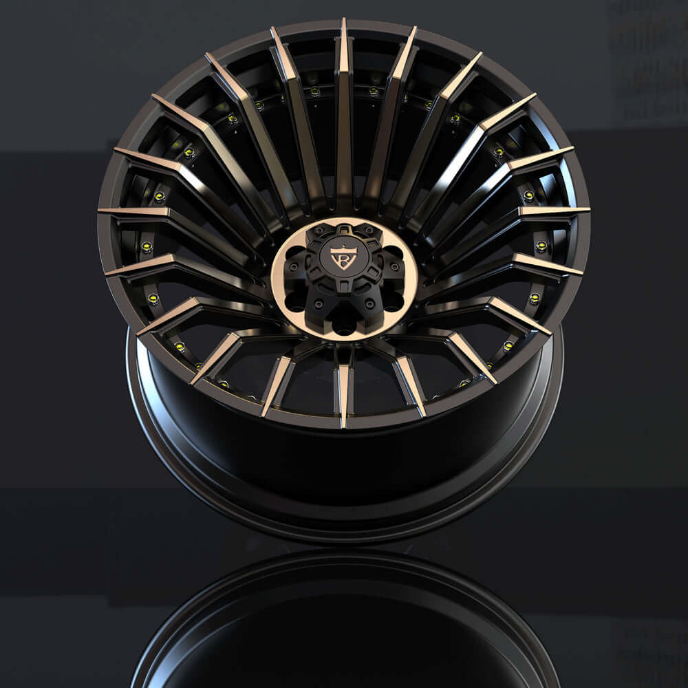Custom RT-02 super concave forged monoblock wheel, 20-inch rim designed with aerospace-grade 6061-T6 aluminum for trucks.