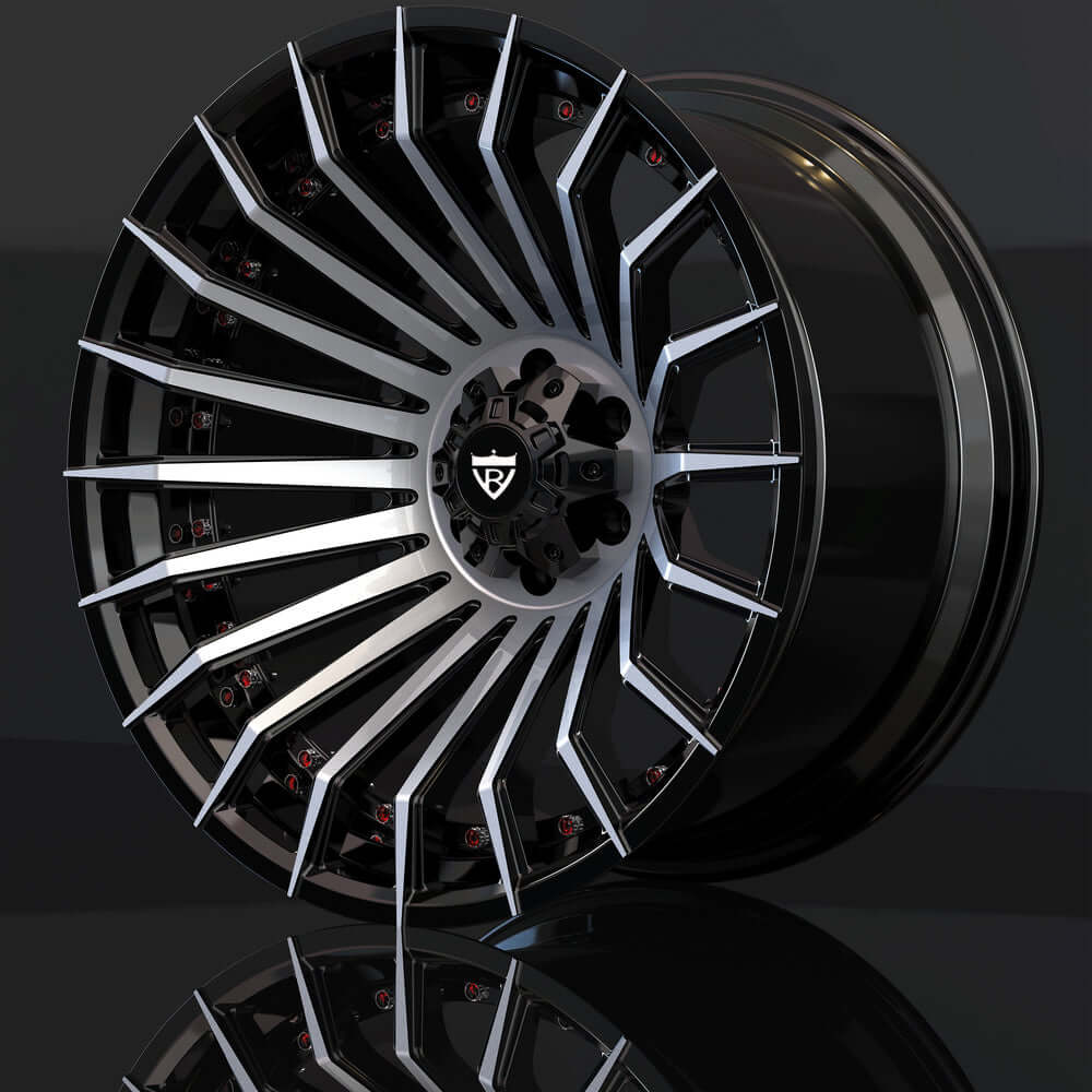 Custom RT-02 super concave forged monoblock wheel in black finish for trucks and pickups, showing detailed spoke design.