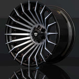 Custom RT-02 super concave forged monoblock wheel in black finish for trucks and pickups, showing detailed spoke design.