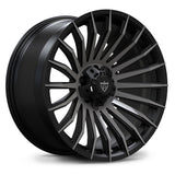 Custom forged black concave RT-02M wheel, designed for Land Rover Defender 110, showcasing super deep concavity.