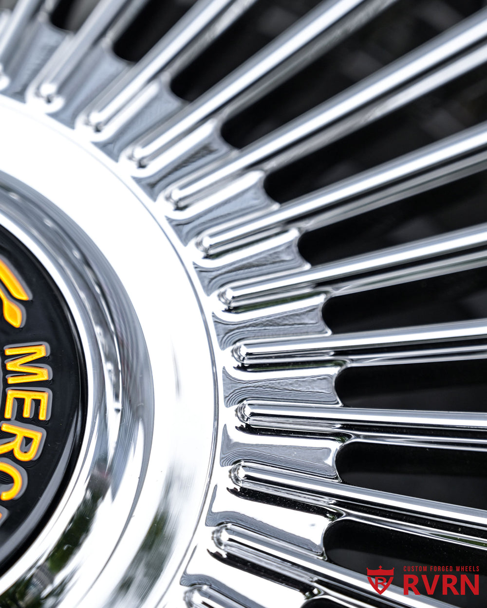 Close-up of chrome finish on RVRN forged wheel RV-DM05