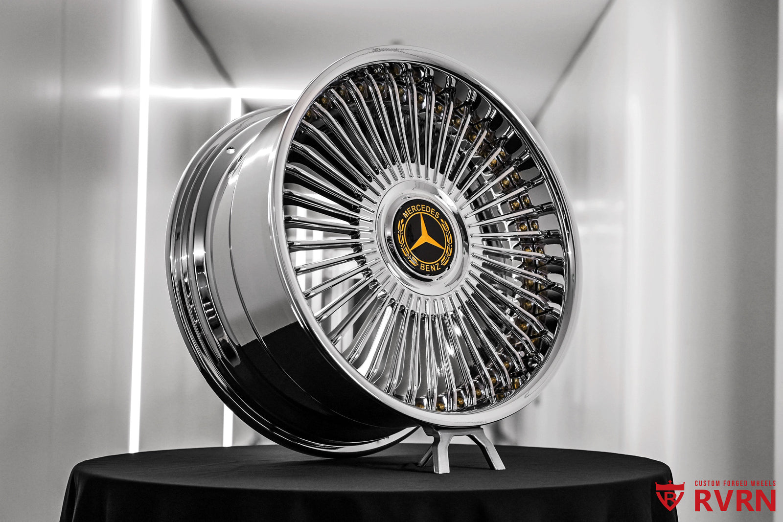 Side profile of custom forged chrome wheel RV-DM05 for Mercedes-Benz