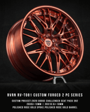 Rose gold rims with a deep dish style, RVRN custom forged 2-piece wheels series