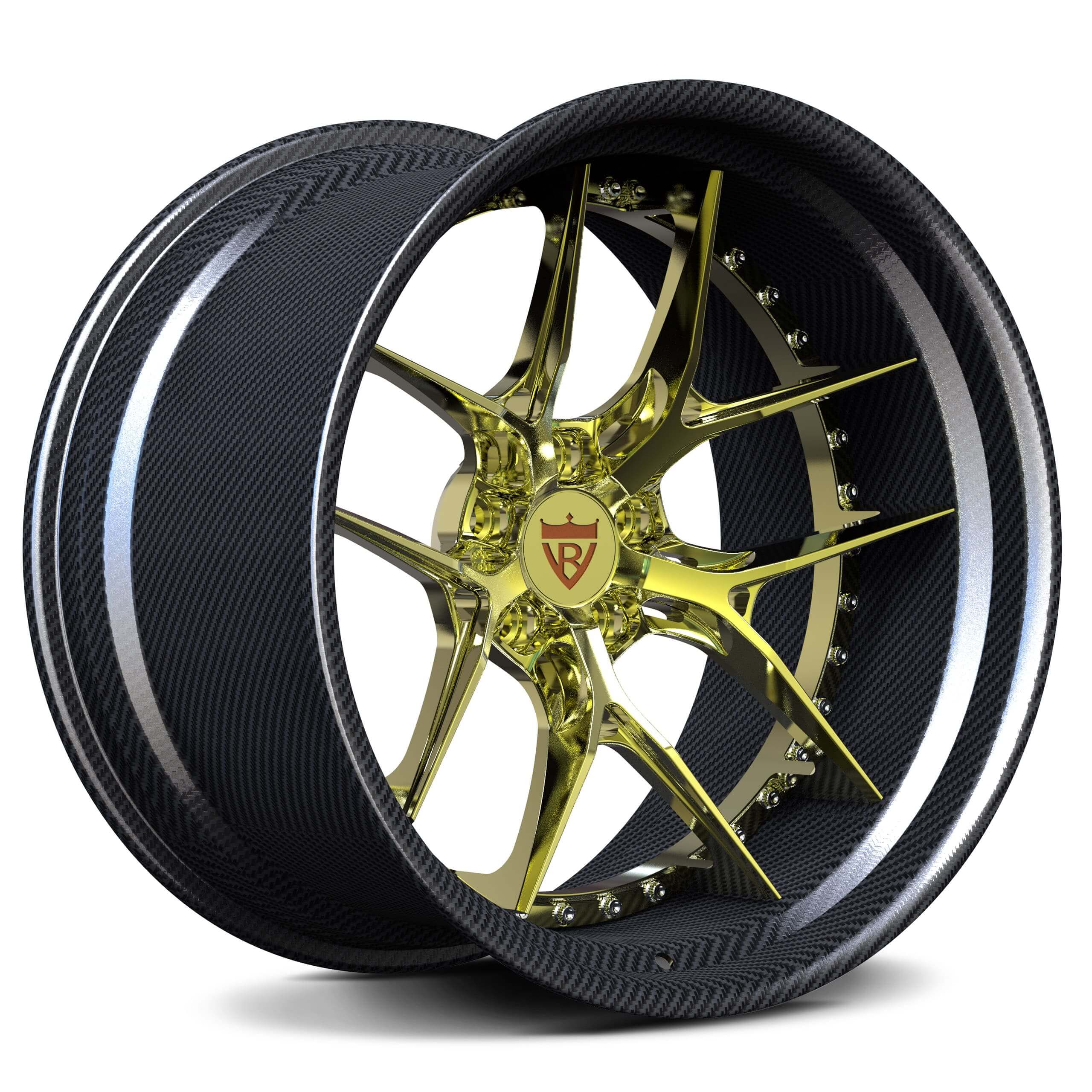 Yellow and carbon fiber wheels-deep dish custom forged 2-piece rims-RVRN Forged