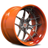Orange and polish wheels-deep dish custom forged 2-piece rims-RVRN Forged-custom per order
