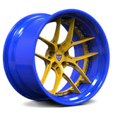 Yellow and blue wheels-deep dish custom forged 2-piece rims-RVRN Forged