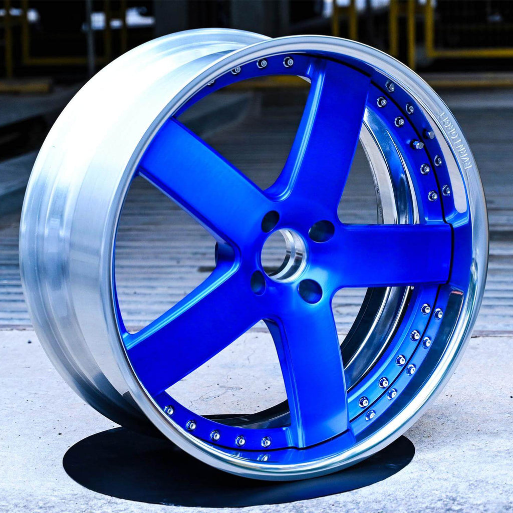 custom 5 spoke blue deep dish forged wheels for 1991 ford mustang with 17inch size and 4 lug, mustang rims
