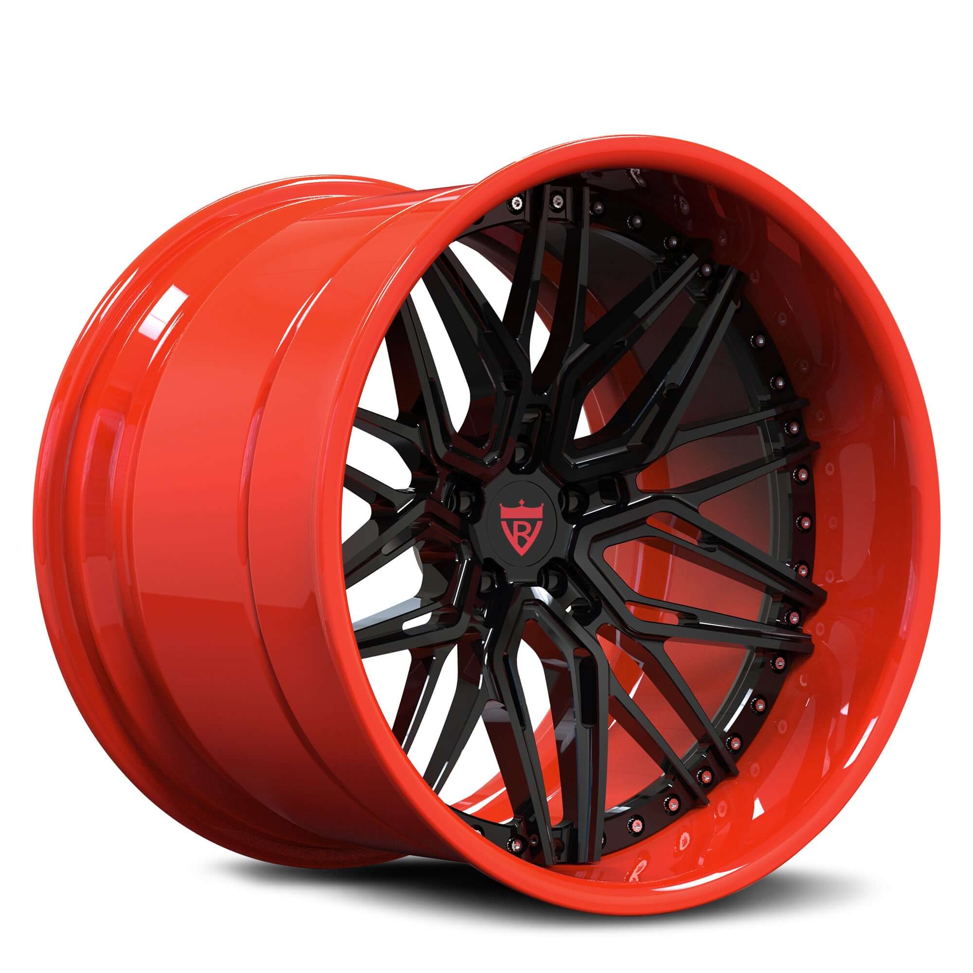 High-Quality Custom Forged 3-Piece Rim with Black and Orange color, RVRN Wheels