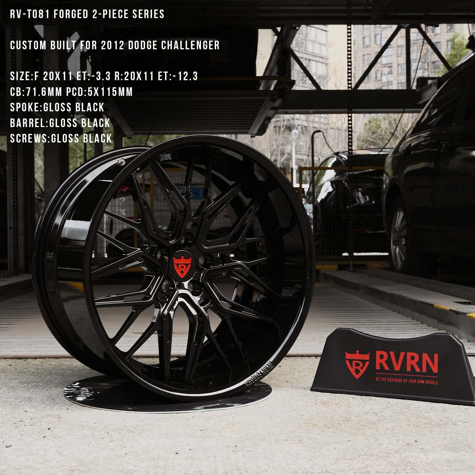T081-black rims for 2012 dodge challenger with 20x11 setup, deep lip style with a killer size, custom forged 2-piece aluminum wheels