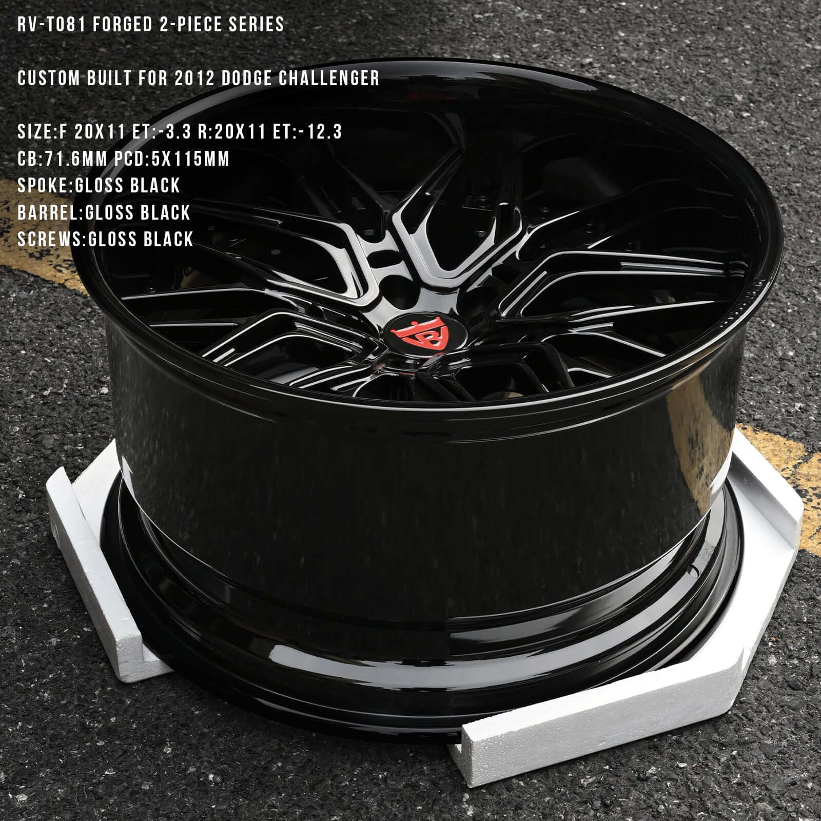 dodge challenger hellcat custom wheels with 20x11 setup, all gloss black deep dish forged rims for your ride, custom built to order-RVRN Wheels RV-T081 Series
