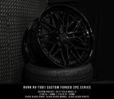 Custom forged black RV-T081 step lip wheel for Dodge Challenger Hellcat by RVRN Wheels, machined from aerospace-grade 6061-T6 aluminum.