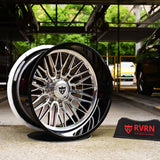 24-inch deep lip rims for GMC Sierra and trucks, showcasing stylish custom wheels with RVRN logo in a garage setting.