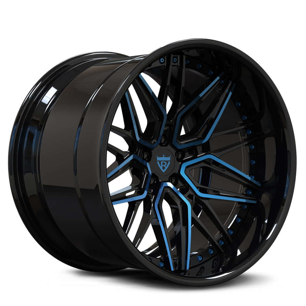 forged challenger wheels RV-T081 custom forged 2-piece deep lip black and blue rims series-20x11 setup available-best forged wheels for your hellcat