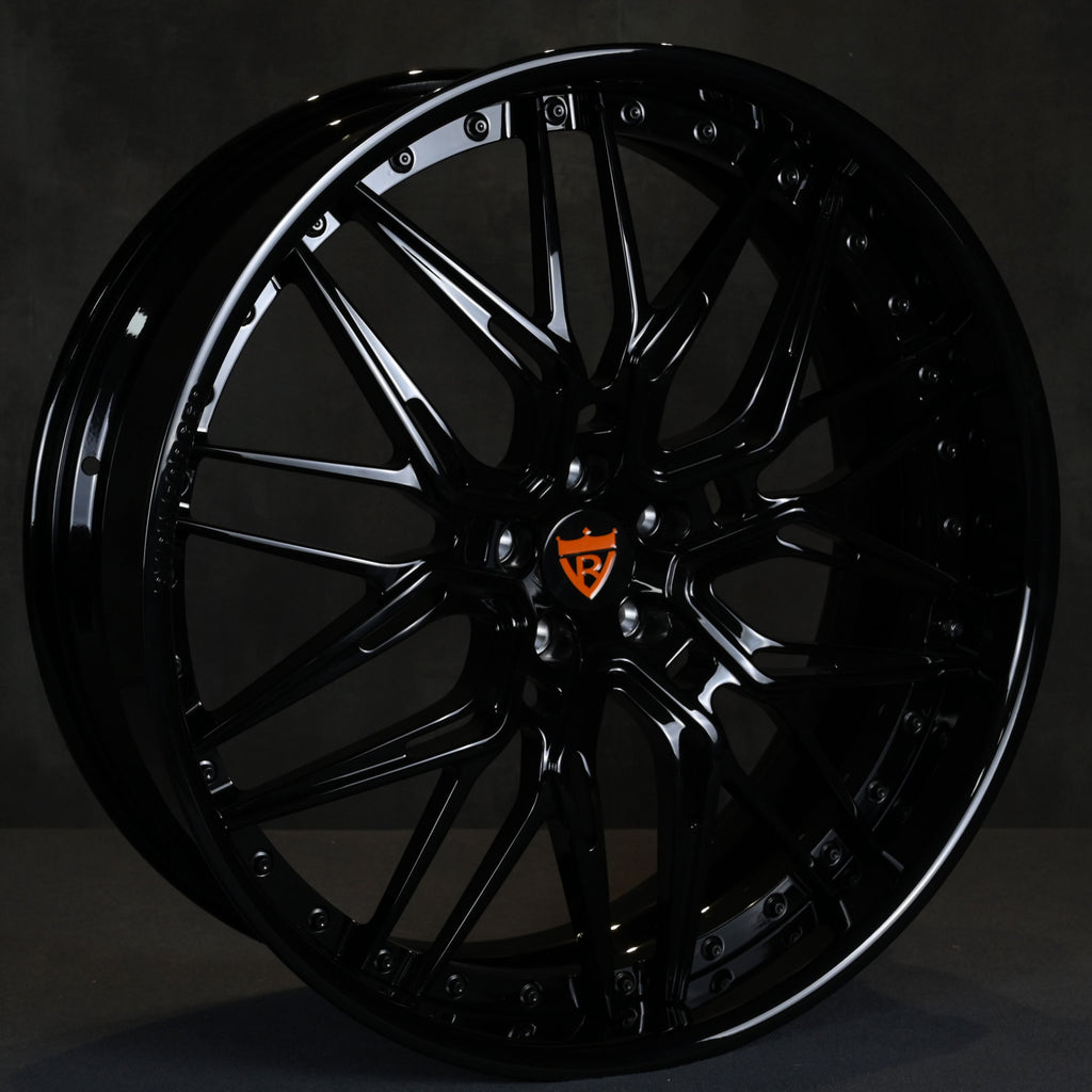 Chrysler 300s 24inch deep dish black and orange wheels-custom aftermarket forged 2pc rims-RVRN Forged T081 series
